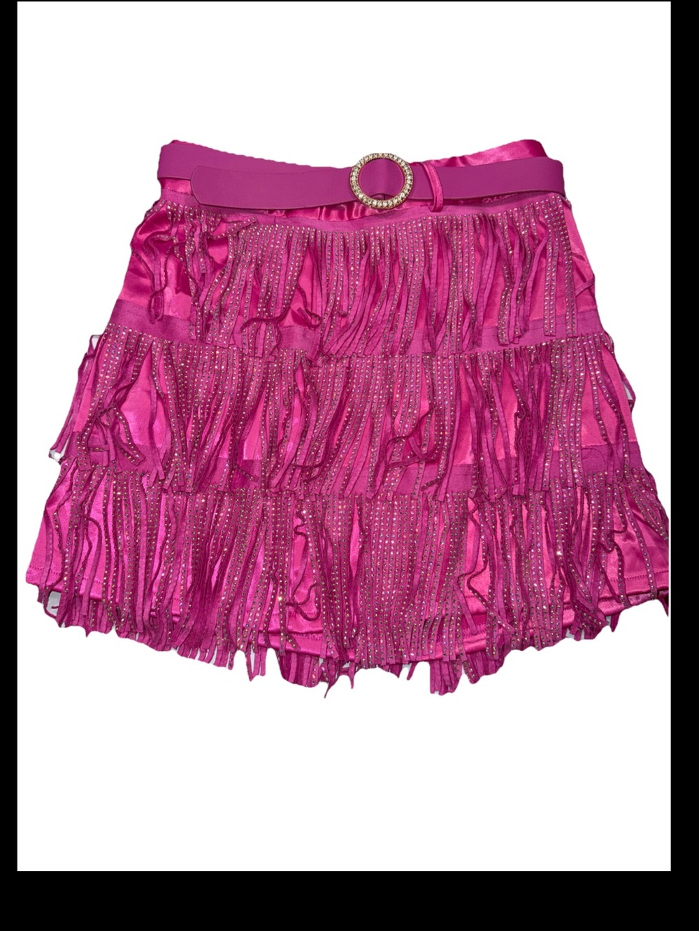 PINK FRINGE BLING mini SKIRT Barbie Glam Cowgirl Rhinestones, Belt, Western Med.